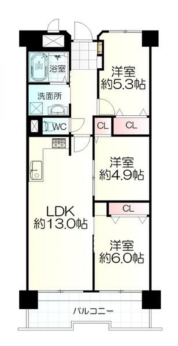 支倉マンション(3LDK) 4階の間取り