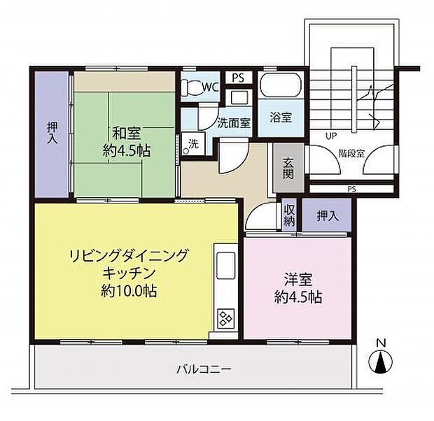 貝取団地4-4-3(2LDK) 4階の間取り