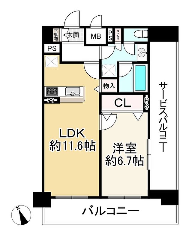 レジュールアッシュ天王寺(1LDK) 8階の間取り