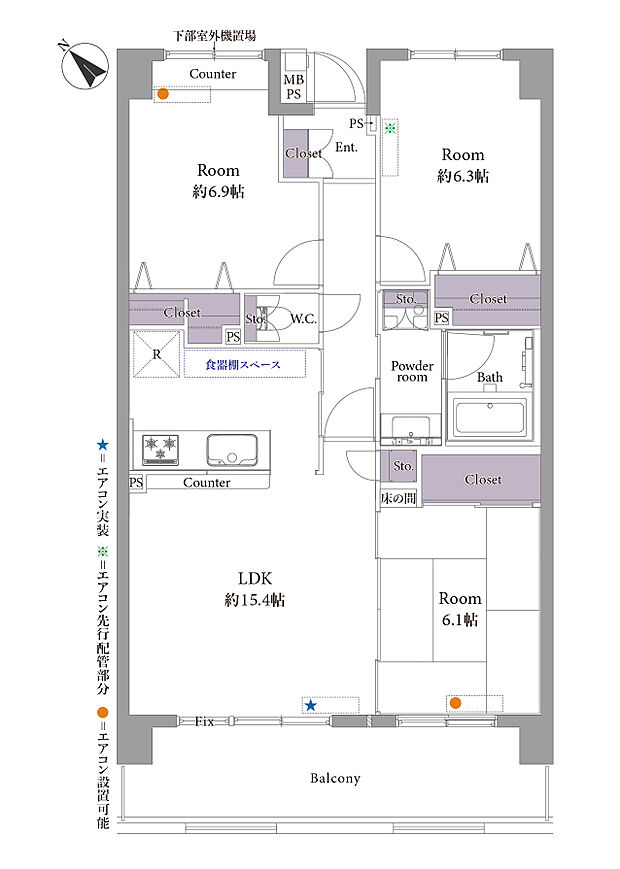 セレナハイム立川一番町(3LDK) 4階の間取り