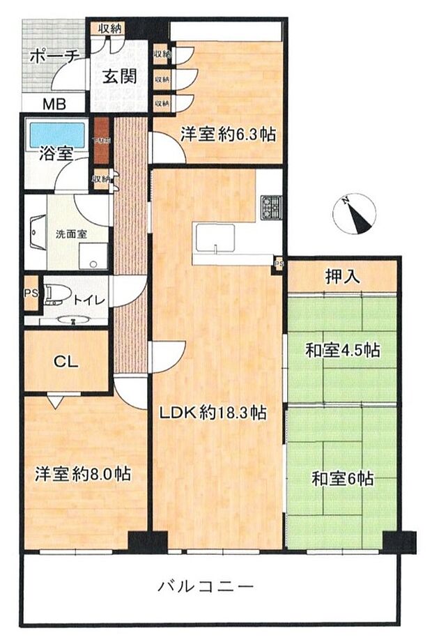 専有面積98.82平米！現況4LDK！LDKゆったり約18.3帖！南西向きのワイドバルコニー！陽当り良好！室内広さがあります！お好きにリフォームしてみてはいかがでしょうか？