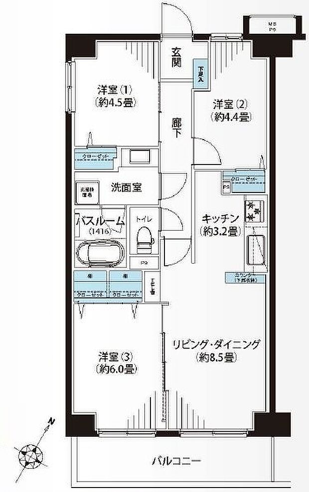 ハイネス町田(3LDK) 2階の間取り