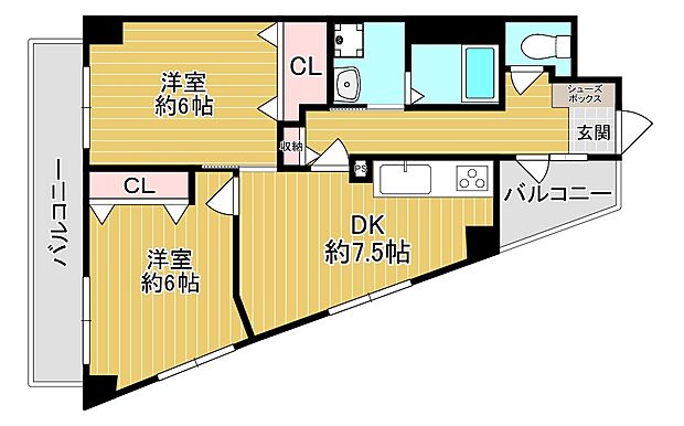 グランドムール真田山(2DK) 3階の間取り