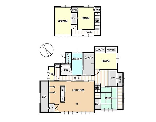 【完成間取り図】4LDKの間取りです。21.25帖の広々リビングに居室が4部屋とプライベートルームが充実しています。各居室には収納もあるのでお部屋の中がスッキリ片付きます。