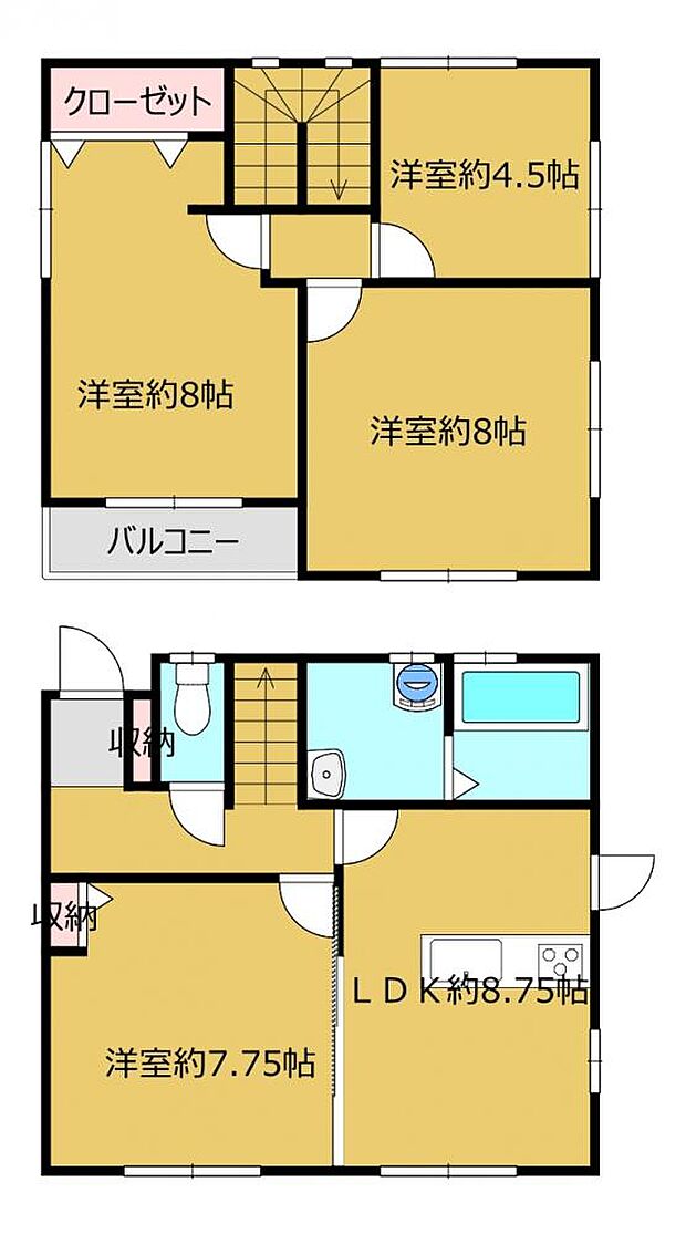 【間取図】3LDKの間取りです。1階の洋室は居室としても使えます。