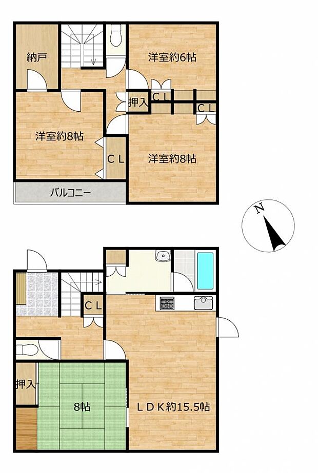 4SLDKの間取り。LDK以外の全部屋に収納・窓があり、明るく便利にお過ごしいただけます。