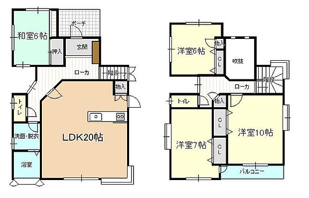 【間取図】間取りは4LDKの二階建てです。全室6帖以上で十分な部屋数がありますので、ご家族でも住みやすい住宅です。 