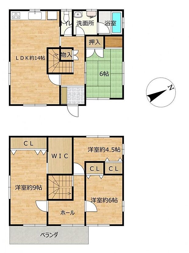 【間取図】間取りは4SLDKの二階建てです。