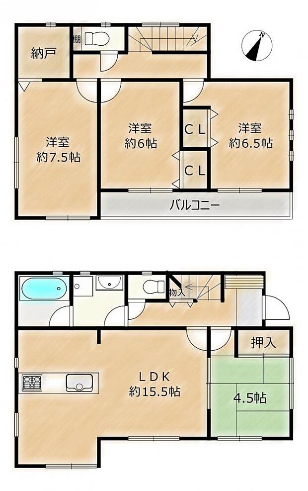 【間取図】4LDK、築10年のお家です。トイレは2ヶ所あります。一部クロス張替えとクリーニングを行います。
