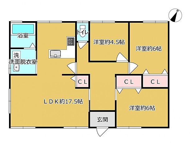 【リフォーム済】リフォーム後の間取図です。広々17.5帖が特徴の3LDKです。