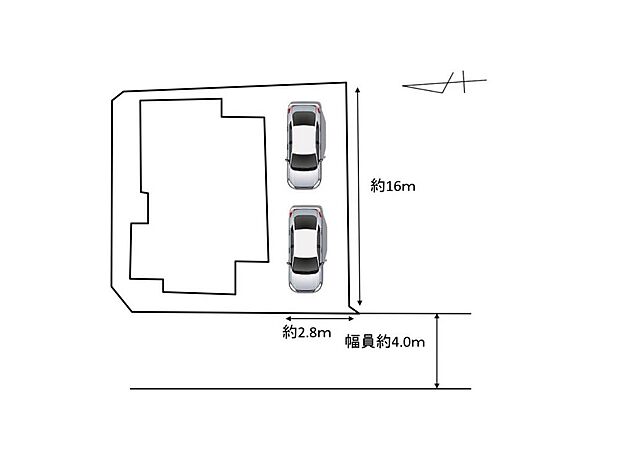 【区画図】駐車場は縦列駐車が2台可能です。停め方次第で3台可能です。