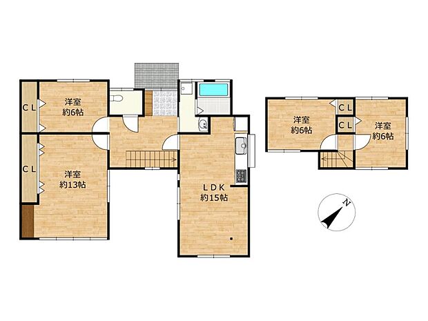 【リフォーム後予定間取図】純和風4LDKの中古住宅です。5DK全室和室ですが、リビングを拡張して、和室4室を洋室4室にリフォームします。
