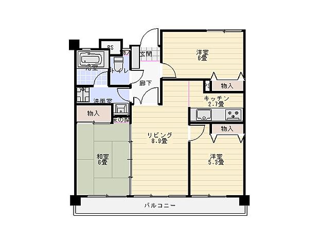 【リフォーム前　間取図】家族の集まるリビングを約17帖に広げ、キッチンは対面式になっているので、リビングを見渡せるようになりました。