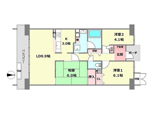 尼崎イスティー(3LDK) 13階の間取り