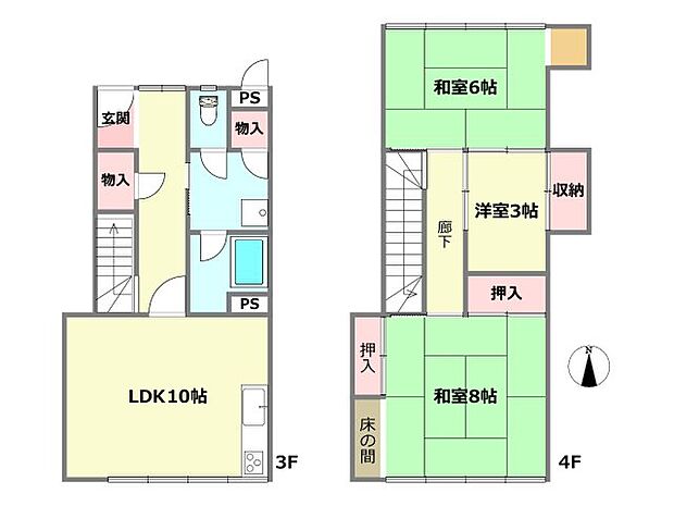 浜芦屋マンション(3LDK) 3階の間取り