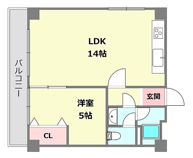 グレイスハイツ六甲(1LDK) 3階の間取り