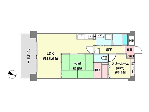 プリンスコート六甲(1SLDK) 3階の間取り