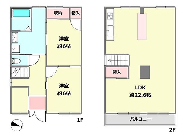 尼崎市戸ノ内町3丁目中古テラスハウス(2LDK)の間取り