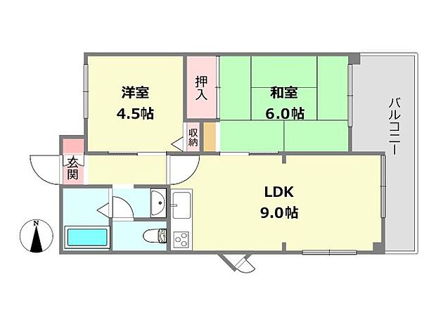 プロスパー1塚口東(2DK) 5階の間取り