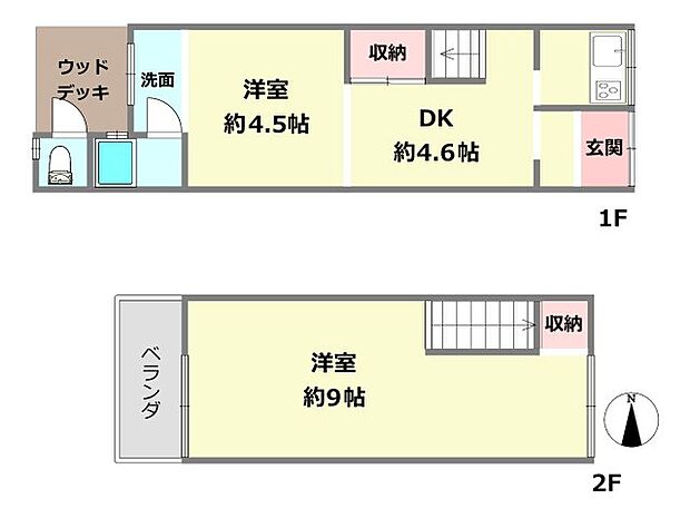 尼崎市瓦宮2丁目中古テラスハウス(2DK)の間取り