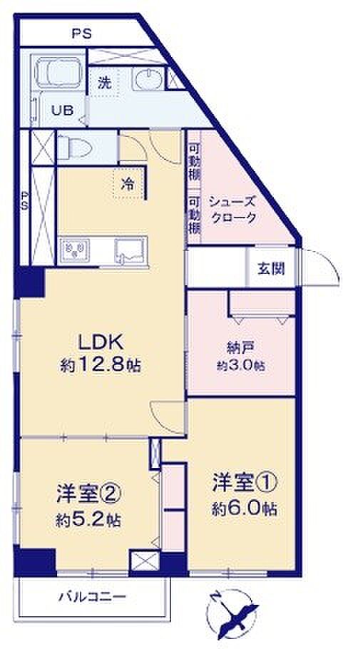 東武越谷サンライトマンション(2LDK) 2階の間取り