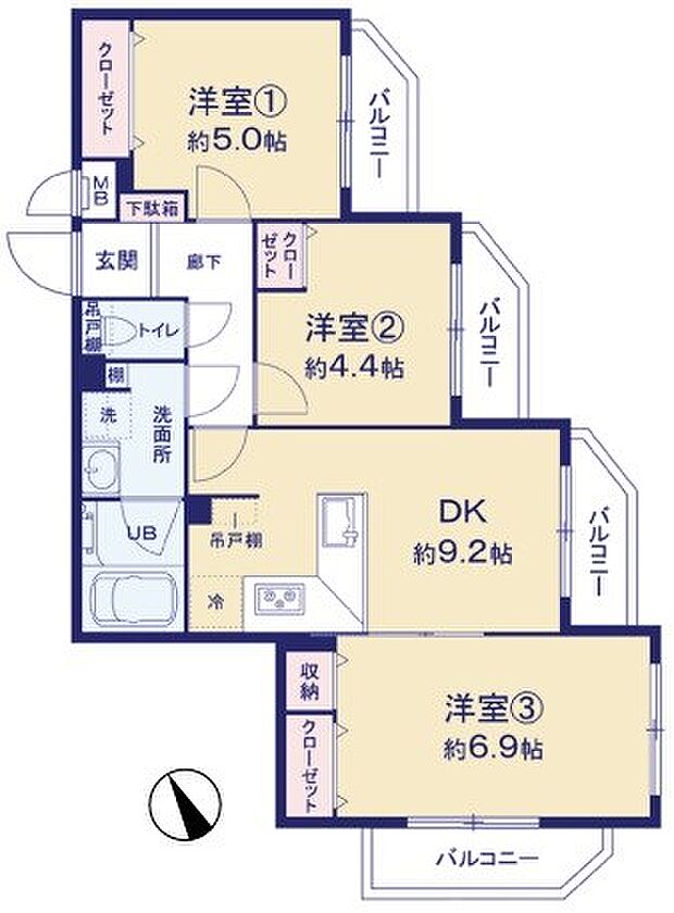 センチュリー大宮公園(3DK) 4階の間取り