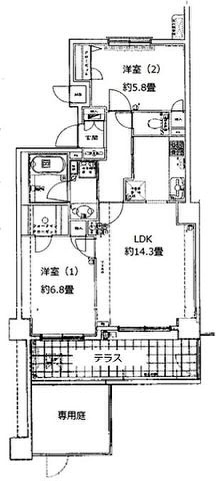 ヒルハイツたまプラーザソルヴィル(2LDK) 2階の間取り