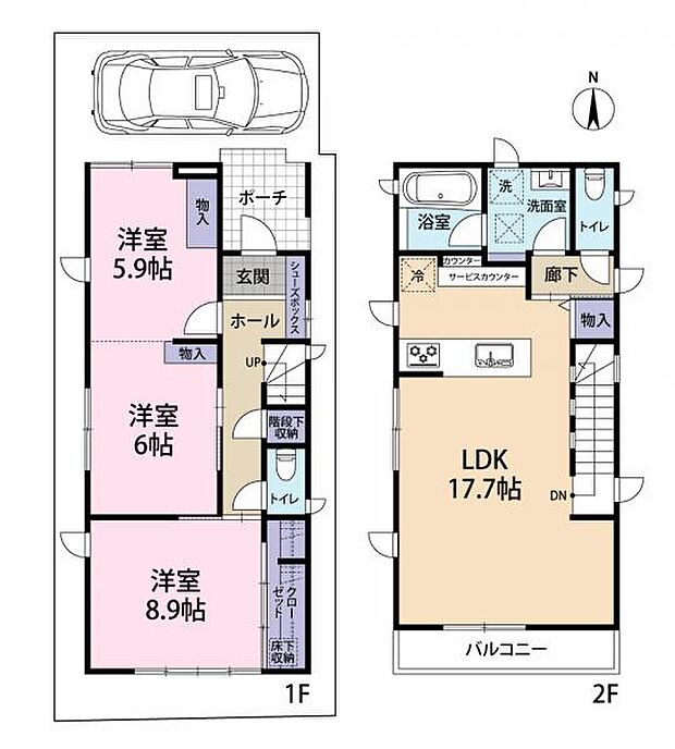 矢来町軽量鉄骨造一戸建て(3LDK)の間取り