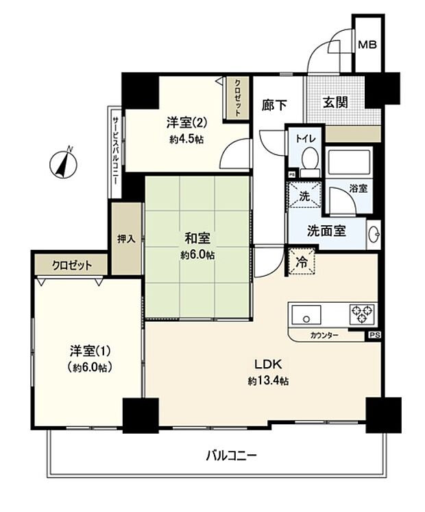 ミオス西灘(3LDK) 7階の間取り