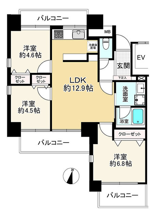 ラポール西大島(3LDK) 3階の間取り