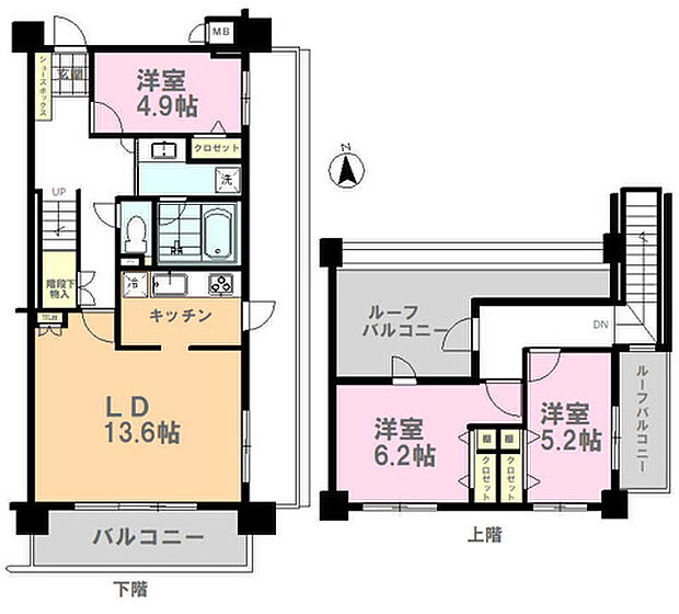 キャッスル峰壱番館(3LDK) 6階の間取り