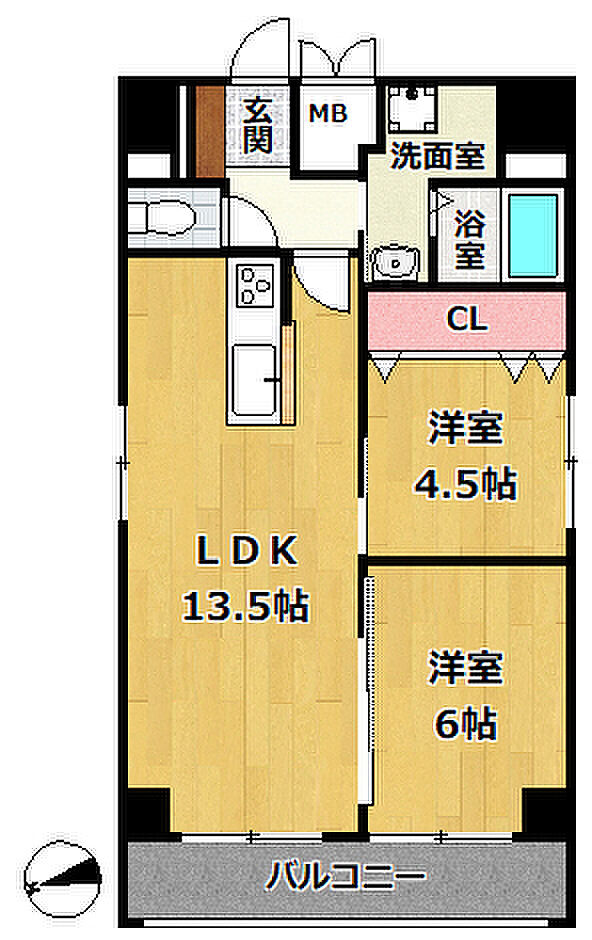 ネオアージュ神戸元町(2LDK) 10階の間取り