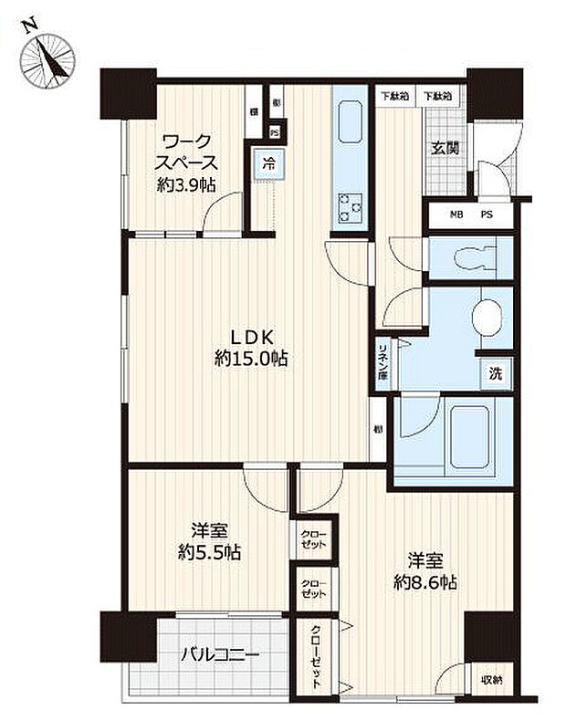 ユニーブル島津山(2LDK) 6階の間取り