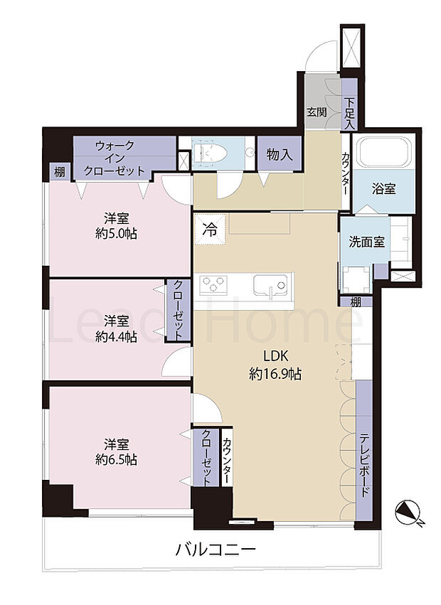 サンクタスガーデン目黒(3LDK) 3階の間取り