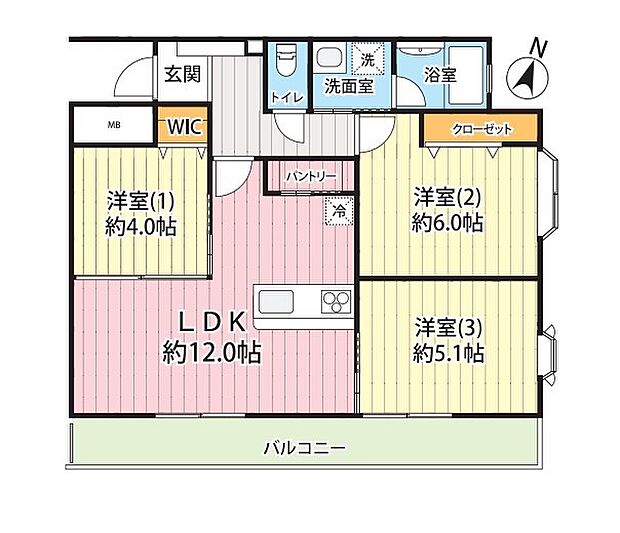 【間取り図：3LDK】便利なパントリーやあったら嬉しいWICなど収納豊富な間取りになっております♪