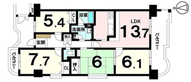 レインボー北方(4LDK) 2階の間取り