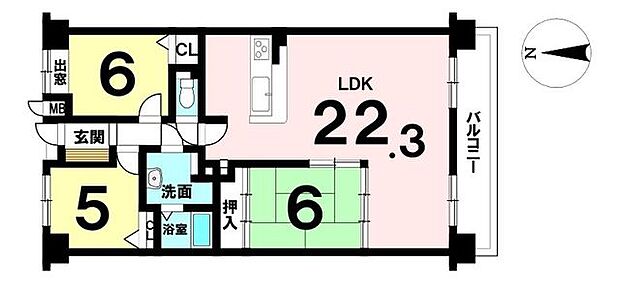 シャトレ愛松一宮VI(3LDK) 7階の間取り