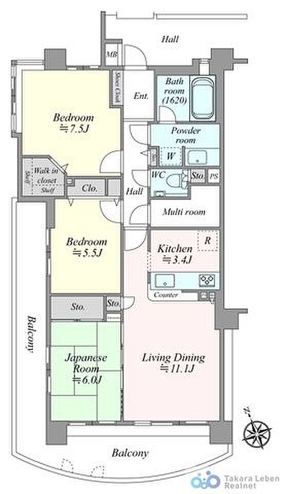 南西角部屋につき、陽当たり・通風・眺望良好です。収納スペースの多いお部屋で、お荷物が多いご家庭も安心ですね。