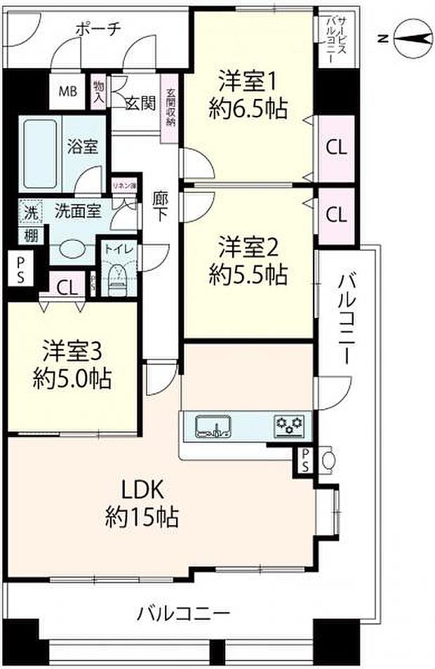≪間取り図≫ 7階部分・南西角部屋・3LDKの間取りです。※室内リフォーム済み