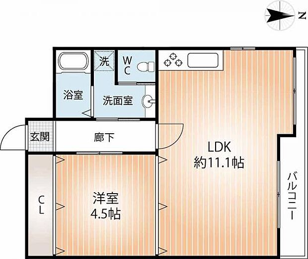 甲南第二兵庫コーポラス(1LDK) 6階の間取り