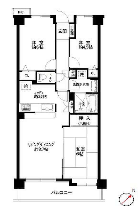 ローヤルシティ鴻巣(3LDK) 3階の間取り