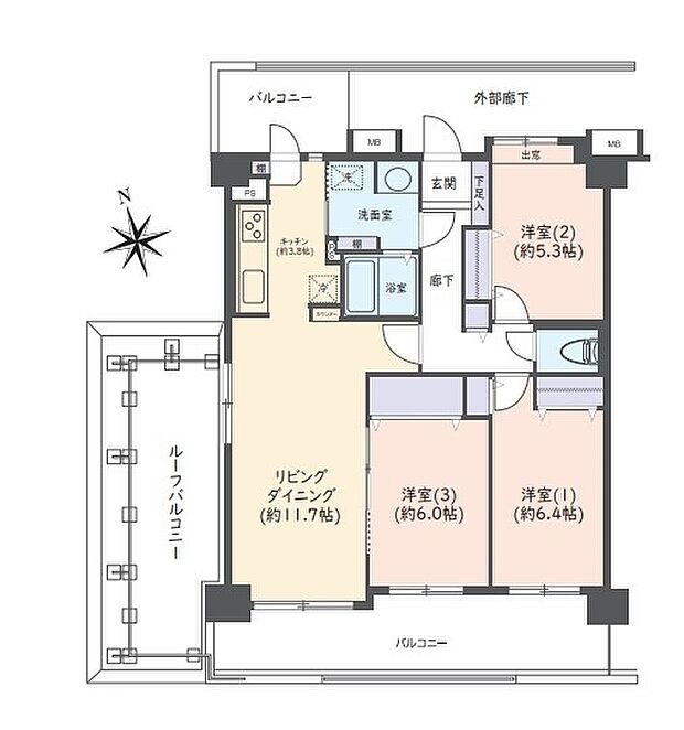 コスモ大宮ラヴィール(3LDK) 6階の間取り