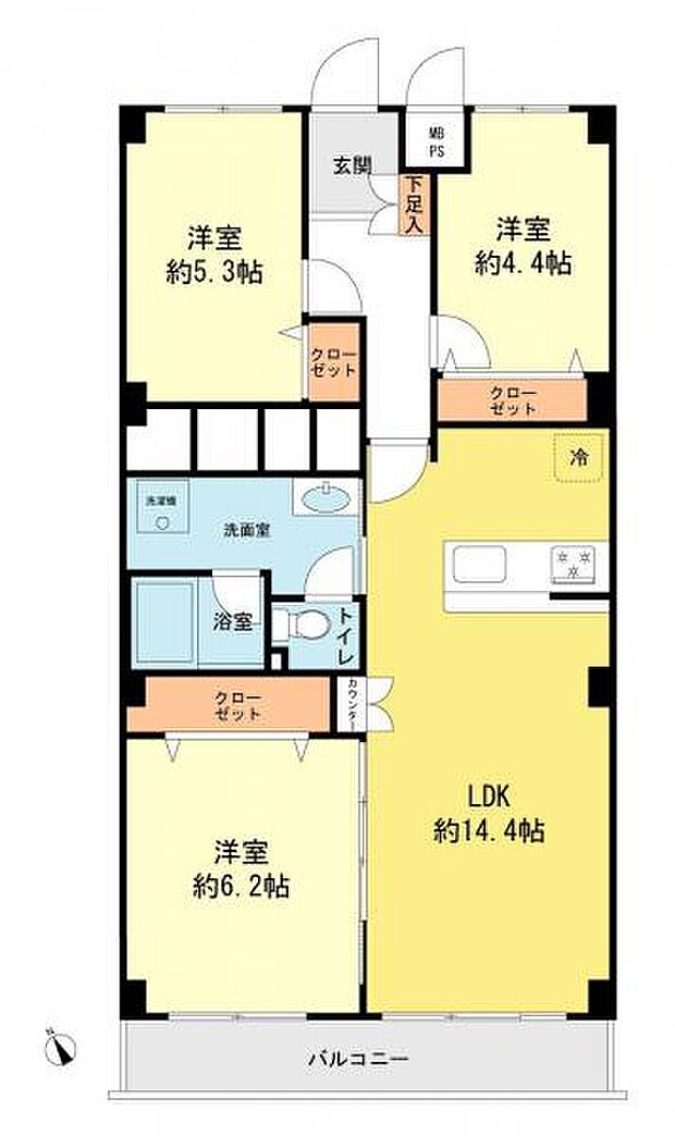 江戸川ハイツ(3LDK) 6階の間取り