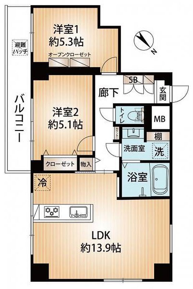 ダイアパレス町屋(2LDK) 9階の間取り