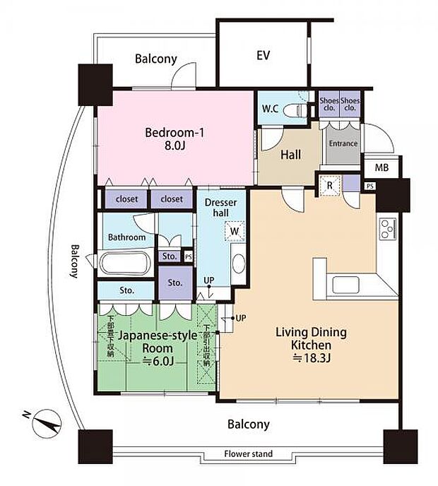 2LDK：75.22m2 三面バルコニーで開放感のあるお部屋です♪