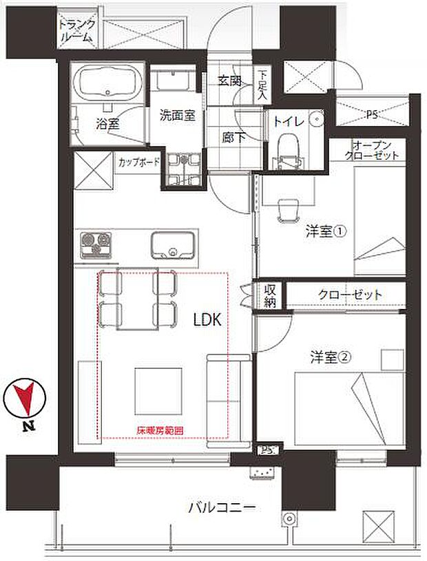 パークシティ中央湊ザ　タワー(2LDK) 14階の間取り