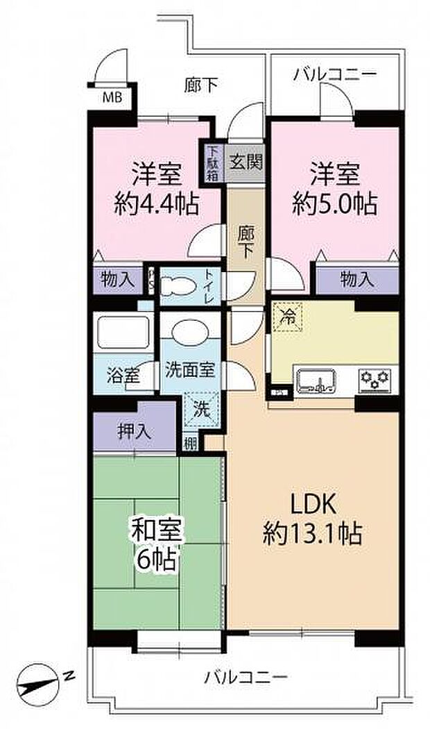 ダイアパレス青梅新町(3LDK) 6階の間取り