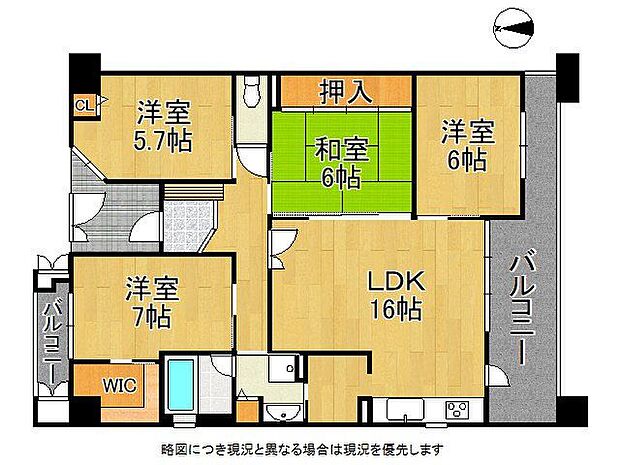 お部屋数充実の4LDKの間取り