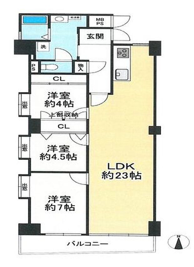 西灘アーバンライフ(3LDK) 7階の間取り