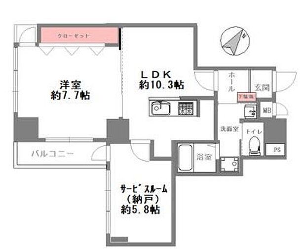 ライオンズマンション中山手(1SLDK) 4階の間取り